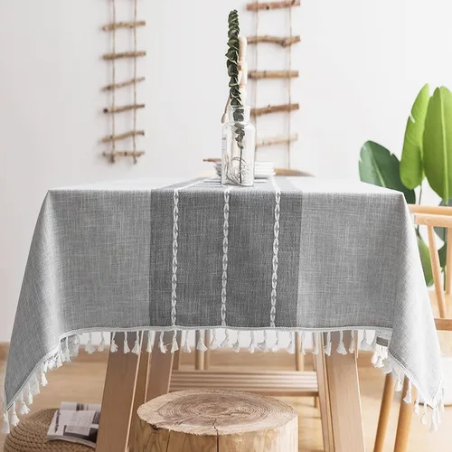 Vista 7 de Oubonun Mantel cuadrado de lino de algodón, resistente a las arrugas y al agua, lavable a máquina con borlas para cocina y comedor, 55 x 55