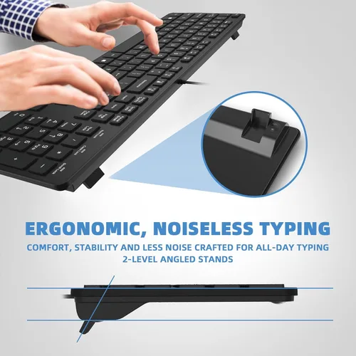 Vista 7 de Teclado con cable USB, teclas cómodas y silenciosas de chocolate, teclado de computadora ultradelgado y duradero con cable (QWERTY) para PC, Windows