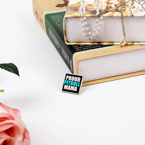 Vista 4 de Broche de insignia cuadrada con estampado de mamá orgulloso de Pitbull con solapa divertida decoración de botón para hombres y mujeres