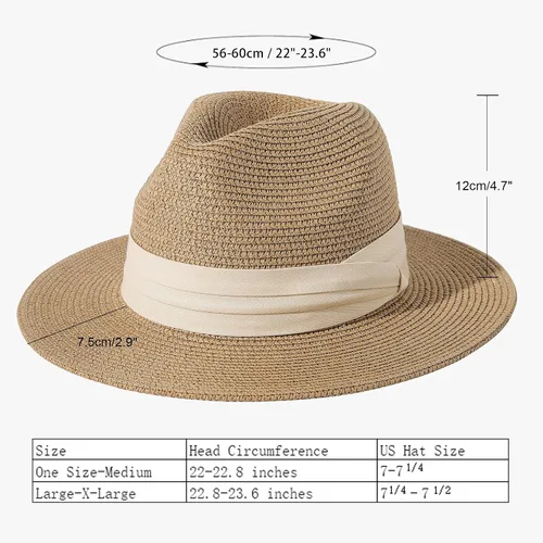 Vista 45 de Lanzom - Sombrero de paja playero para mujer, de ala ancha, plegable, estilo Fedora, UPF50+