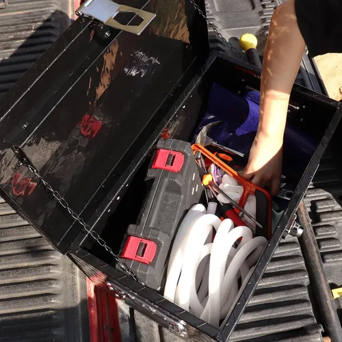 Vista 4 de FORWODE Caja de herramientas de aluminio de 20 pulgadas para camión, caja de herramientas con cerradura, caja de almacenamiento impermeable con Negro