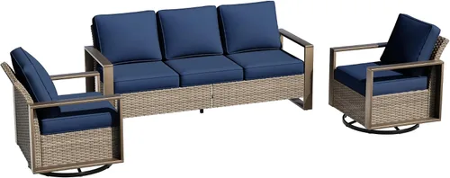 Vista 58 de Sofá de Mimbre Metálico para Patio de 75", Sofá Sillón de Ratán para Exteriores de 3 Asientos para Todo Tipo de Clima con Cojines Premium