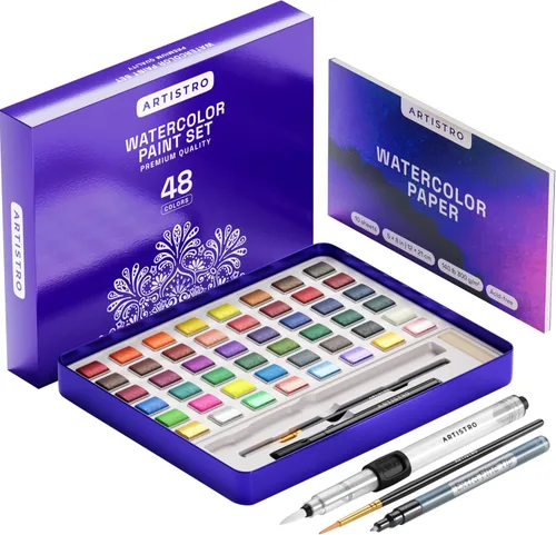 Vista 10 de ARTISTRO Juego de 18 pinturas de acuarela metálicas, juego de paleta que incluye 12 acuarelas metálicas con purpurina y 6 colores camaleón. Juego