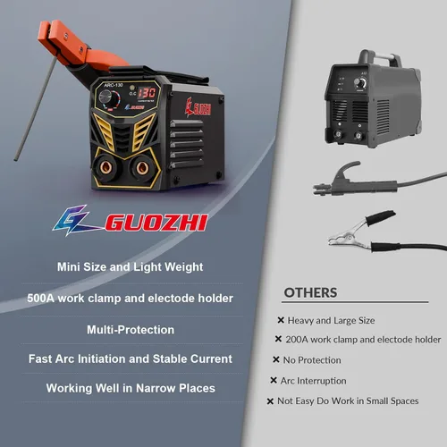 Vista 7 de GZ GUOZHI Soldador de Electrodo Pequeño Mini Portátil, Máquina de Soldadura ARC MMA de 110V 130A con Cable Portaelectrodos y Abrazadera de Trabajo