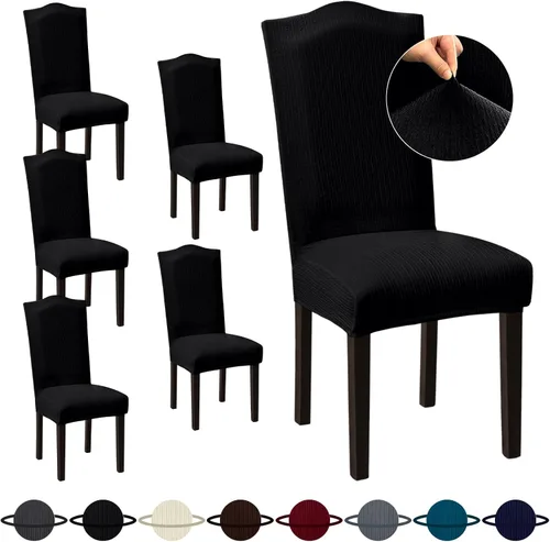 Vista 42 de Sufdari Juego de 4 fundas para sillas de comedor, color beige, antideslizantes, de elastano, elásticas, para comedor, hotel (Grande)