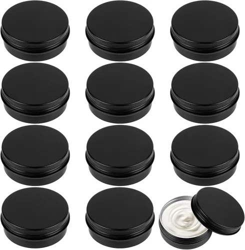 Vista 14 de Paquete de 12 latas, latas de salve de 0.5 onzas con tapas, recipientes pequeños de aluminio de metal recargable, recipientes redondos de estaño