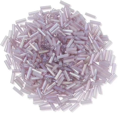 Vista 2 de Pandahall - Cuentas de vidrio arcoíris transparentes de 1.76 onzas por caja, 0.236 x 0.071 in, tubo morado suelto, cuentas espaciadoras de semillas