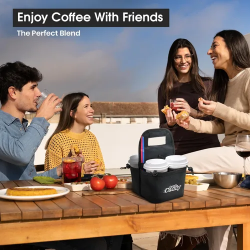 Vista 5 de Organizador de bebidas portátil para bebidas y portavasos de café reutilizable, bolsa plegable de 4 tazas con bolsillos organizadores, asegura