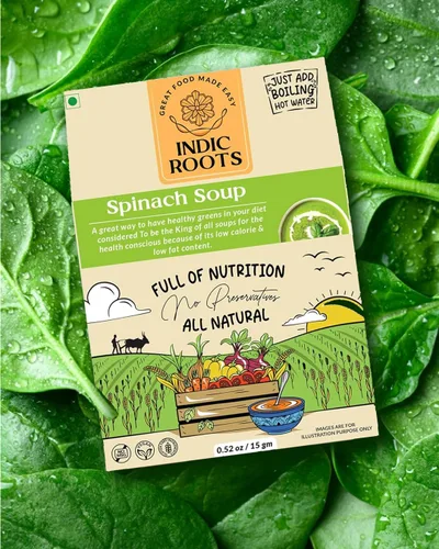 Vista 6 de Organic Roots Sopa de espinacas Palak paquetes de sopa instantánea saludable natural lista para cocinar, mezcla de sopa de verduras en polvo