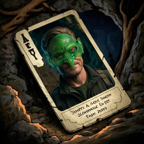 Vista 3 de VZQI Máscara de duende verde, máscara de bruja de Halloween, disfraz de cosplay de zombi aterrador de media cara