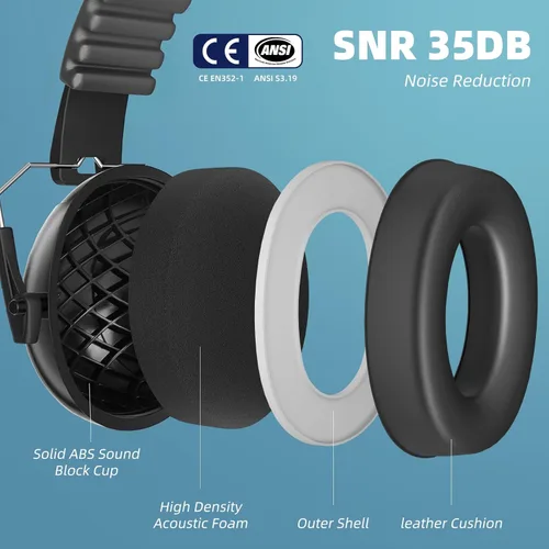 Vista 5 de Orejeras con cancelación de ruido para protección auditiva al disparar, auriculares con reducción de ruido SNR 35dB para niños adultos con autismo