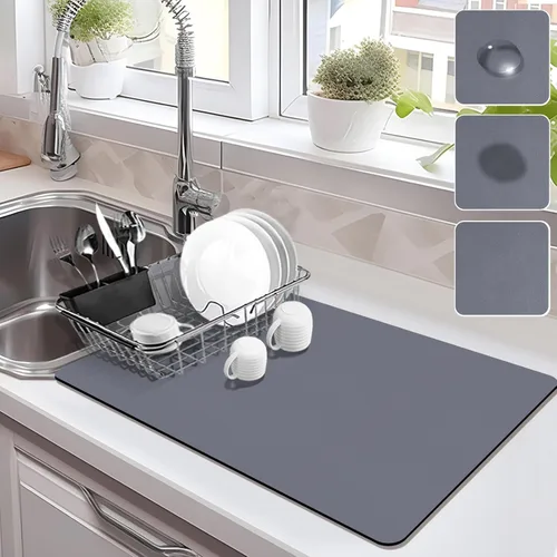 Vista 7 de Estera de secado para encimera de cocina, tapete de café con respaldo de goma absorbente que oculta manchas
