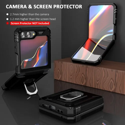 Vista 3 de ADDIT Z Flip 5 - Funda para Samsung Galaxy Z Flip 5, con anillo de soporte, soporte ajustable, grado militar, protección resistente, a prueba