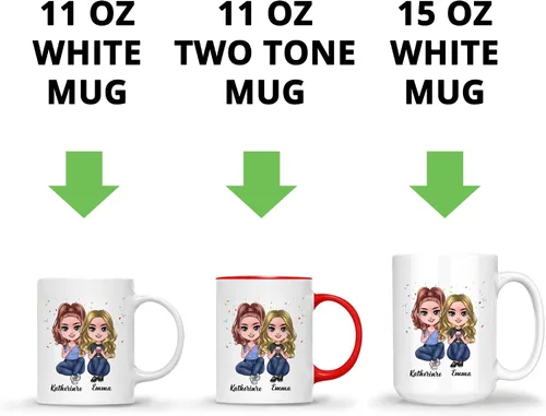 Vista 6 de Gossby Taza de café personalizada de la amistad, regalo personalizado Besites para mujeres con diseño de muñeca, nombre, cita – cumpleaños, Navidad