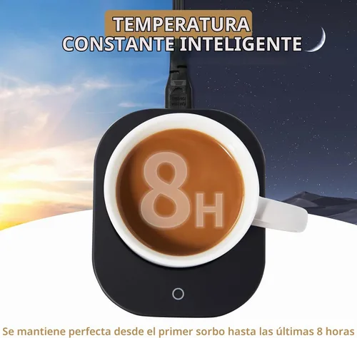 Vista 5 de Calentador de tazas con apagado automático de 4 horas, 3 ajustes de temperatura, calentador eléctrico rectangular negro esmerilado, panel de vidrio