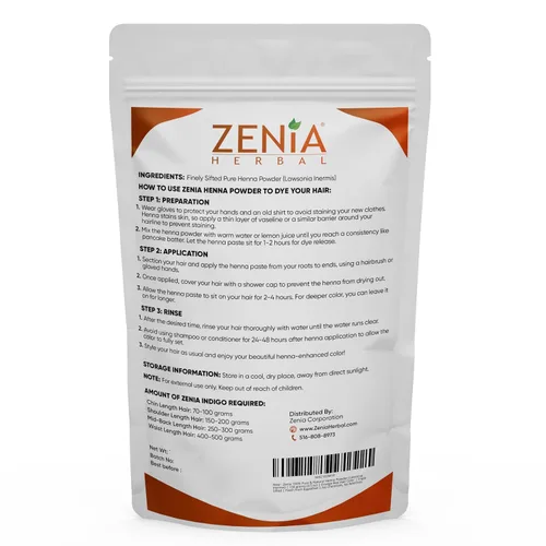 Vista 2 de Zenia Henna en polvo 100% puro y natural (Lawsonia Inermis) 3.5 onzas Color de cabello rojo naranja Triple tamizado Fresco de rajastán Sin