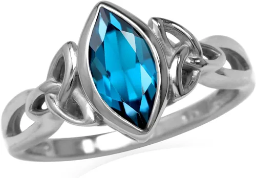 Vista 10 de Anillo Silvershake de Piedra Preciosa Auténtica 925 de Plata de Ley con Nudo Celta Triquetra Solitario Azul zafiro creado
