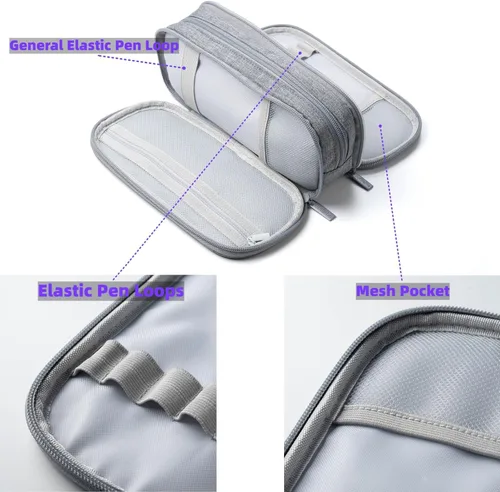 Vista 7 de Estuche grande para lápices, bolsa de gran capacidad con 4 compartimentos, múltiples bolsillos, bolsa de lápices portátil con cremallera Negro