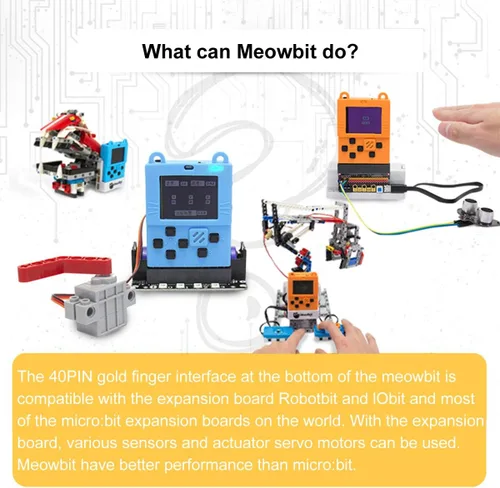 Vista 3 de KittenBot Meowbit - Consola codificable para computadora de juegos retro de tamaño de tarjeta para Microsoft Makecode Arcade y Python Videojuegos