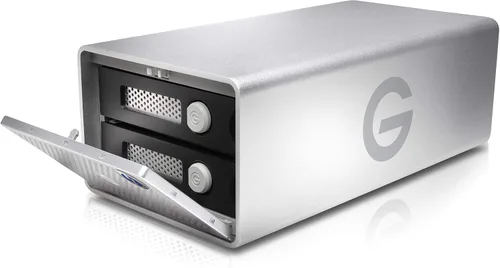 Vista 3 de G-Technology G-RAID de 36 TB con Thunderbolt 3, USB-C (USB 3.1 Gen 2) y HDMI, sistema de almacenamiento extraíble de doble unidad, color plateado