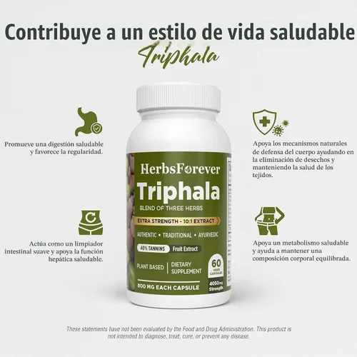 Vista 8 de Herbsforever Triphala Cápsulas Extracto Ratio (8:1) 40% Amla, Haritaki & Bibhitaki para desintoxicación, limpieza y rejuvenecimiento diarios* 60