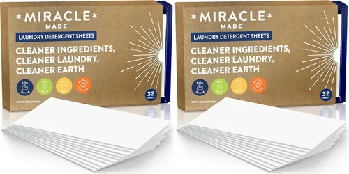 Vista 11 de Miracle Made Hojas de detergente para ropa sin líquido, ultraconcentradas, ahorran espacio, sin tintes, blanqueador o parabenos, 32 tiras