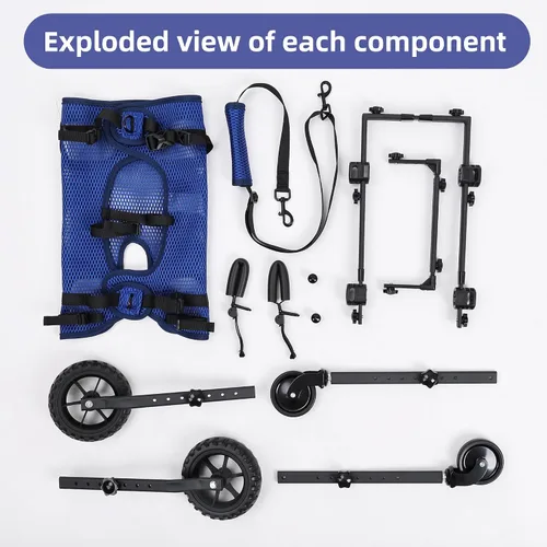 Vista 2 de ETIAL Carrito de silla de ruedas ajustable de 4 ruedas para perros discapacitados y mayores, arnés de elevación con 4 modos de uso, soporte