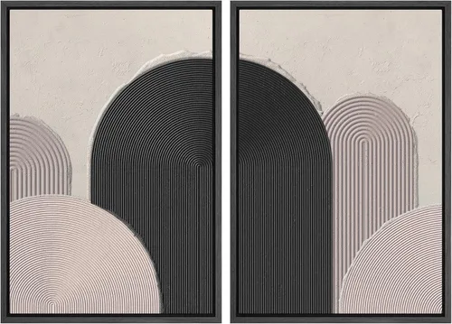Vista 30 de SIGNWIN Lienzo enmarcado para pared, juego de arte con anillos de árbol de bosque grunge en blanco y negro, ilustraciones de naturaleza silvestre