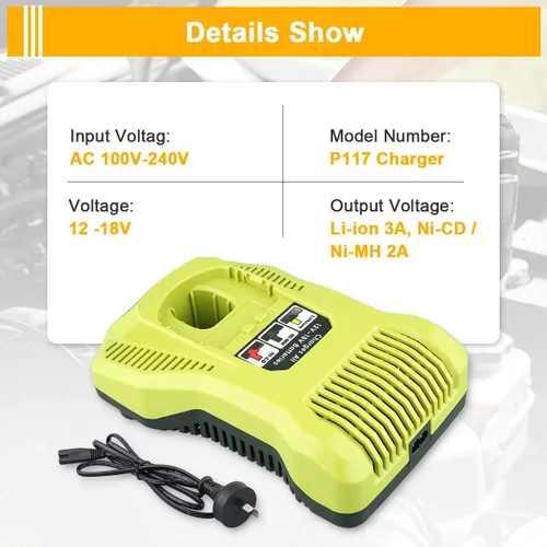 Vista 3 de 2Pack 6.0Ah PBP2005 P108 Replacement for Ryobi 18V Battery and P117 Charger Charging Station Starter Kit Compatible with Over 225 for 18v Lithium