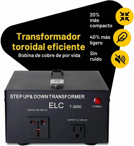 Vista 3 de ELC Serie T Transformador Convertidor de Voltaje de 3000+ W - Paso Arriba/Abajo - Convertidor de Potencia 110 V a 220 V / 220 V a 110 V - Protección