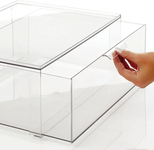 Vista 5 de mDesign - Contenedores organizadores de almacenamiento apilables de plástico para baño con cajón frontal extraíble para encimera de baño, tocador