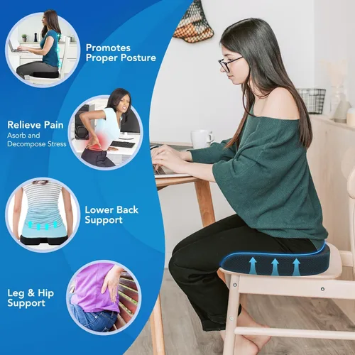 Vista 2 de Cojín de asiento para el coxis y almohada de apoyo lumbar para silla de oficina, vehículo, silla de ruedas de espuma viscoelástica, cojín