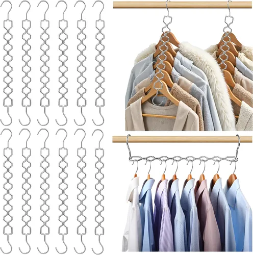 Vista 8 de Paquete de 3 perchas ahorradoras de espacio para ropa, resistentes, capacidad de 30 libras, perchas mágicas ahorradoras de espacio de metal