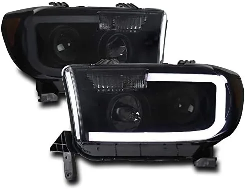 Vista 5 de Faros delanteros LED negros compatibles con Toyota Tundra 2007-2013 / Sequoia 2008-2017