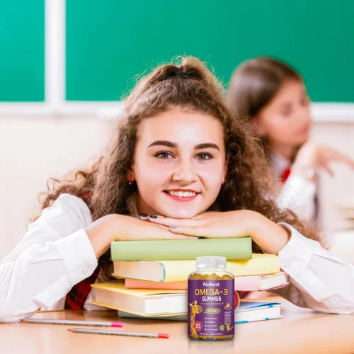 Vista 6 de NuBest Gomitas de Omega 3 para niños y adolescentes con aceite de linaza Apoya el crecimiento cerebral, claridad mental, enfoque y salud ocular