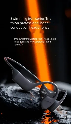 Vista 2 de Auriculares de conducción ósea IPX8 impermeables con auriculares abiertos inalámbricos Bluetooth 5.4 con 10 horas de reproducción, memoria integrada