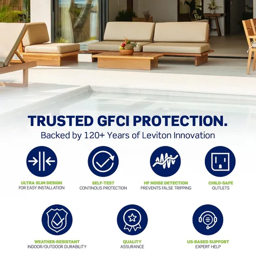 Vista 3 de Leviton SmartlockPro receptáculo resistente al clima, comprobación automática, con guía de luz e indicador LED, GFWT1-E Negro