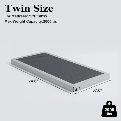 Vista 2 de Vehowy - Somier de perfil bajo de tamaño individual, somier de 7,6 cm (3,0 pulgadas) para cama individual, base de colchón resistente, base de cama