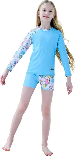 Vista 2 de Traje de baño de dos piezas para niñas de 4 a 14 años UPF 50+ con protección UV de manga larga