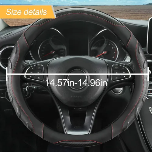 Vista 2 de Funda de volante de cuero, protector elástico de volante de auto, funda de volante universal de 15 pulgadas antideslizante transpirable sin olor