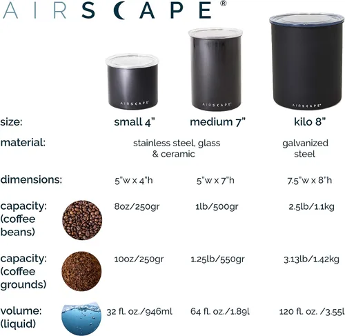Vista 5 de AirScape Steel Coffee Canister Family - Juego de 3 recipientes de almacenamiento de alimentos - Tapa hermética patentada de Estados Unidos - Extrae