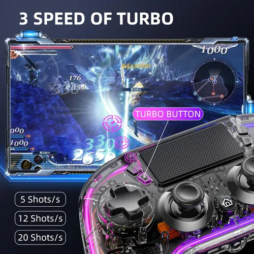 Vista 6 de Honghao Controllers For PS4 With Hall TriggersProgramming8 RGB LED Lights, Wireless Remote Dual P4 Shock Joystick Gamepad Accessories, Customized