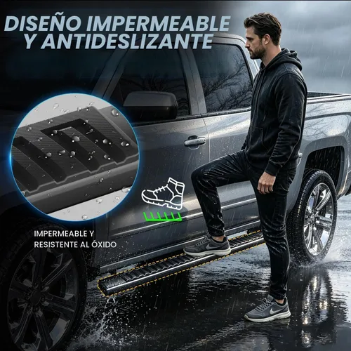 Vista 6 de Estribos de aluminio negro de 6 pulgadas, barras Nerf compatibles con Silverado Sierra 1500 2500 3500 Crew Cab 07-19
