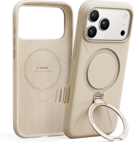 Vista 13 de TORRAS Funda de silicona líquida para iPhone 16 Pro con anillo magnético giratorio de 360 grados y control de cámara, compatible con MagSafe, Funda