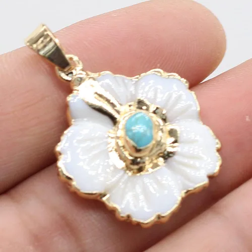 Vista 8 de LHJ Forma de vieira Natural Madre de Perla Shell Pendnats Energy Crystal Stone Setting para hacer joyas 5 piezas