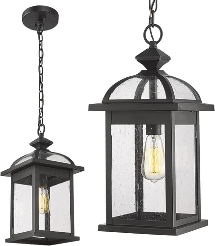 Vista 9 de Darkaway Farol colgante para exteriores, luz colgante de porche con vidrio de aluminio para exteriores, para porche, patio, entrada