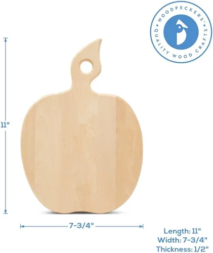 Vista 4 de Tabla de cortar de madera de 11 pulgadas, paquete de 1 tabla de cortar en forma de manzana con asa, tablas de charcutería, tablas de cortar, por