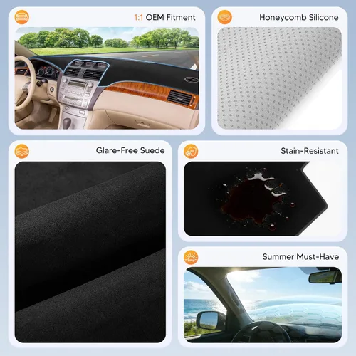 Vista 6 de CARTIST Cubierta negra para salpicadero para Toyota Solara 2004-2008, antideslizante, antirreflejo, protección UV, tapete interior de primera calidad