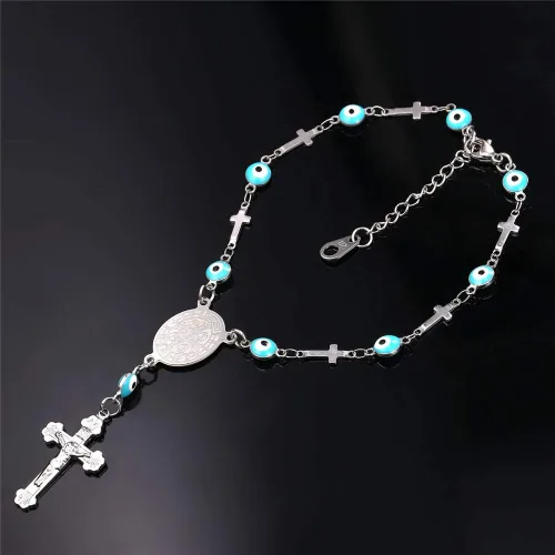 Vista 2 de U7 Christian Bracelets Stainless Steel 18K Gold Plated Cross Bracelet, Saint Bendict Bracelet, Rosary Bracelets for Men Women