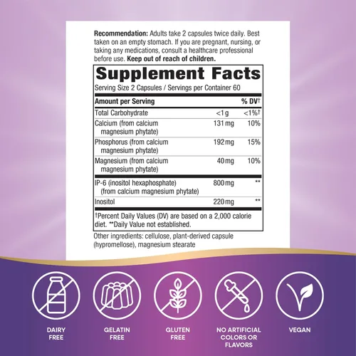 Vista 4 de Nature's Way Cell Forté IP-6 & Inositol Suplemento de apoyo inmunológico con calcio, fósforo y magnesio*, sin gluten, vegano, 120 cápsulas